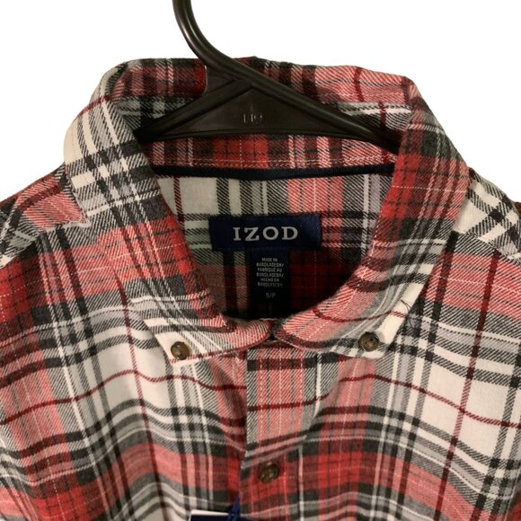 Izod Mens S Plaid Flannel Button-Up Shirt Bordeaux Wine - Picture 2 of 6